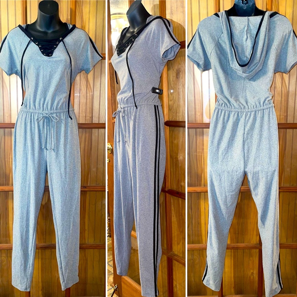 Stylish Gray Jumpsuit with Black Accents